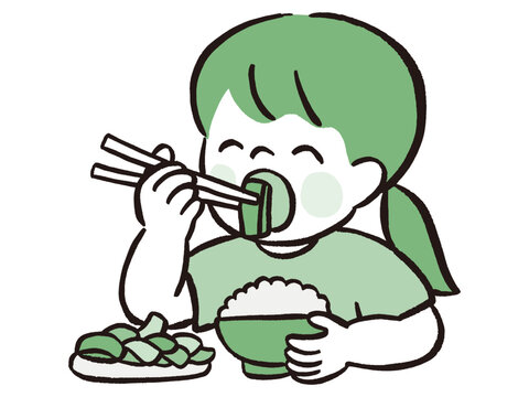 Girl Eating a Meal with Chopsticks | Children's Food Education, Table Manners and Daily Life Vector Illustration