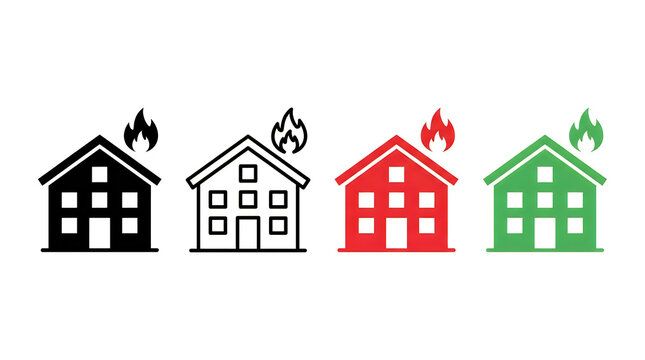 Four houses with fire icons on roofs