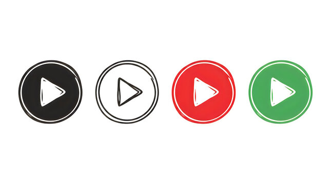 Play button icons in black white red and green