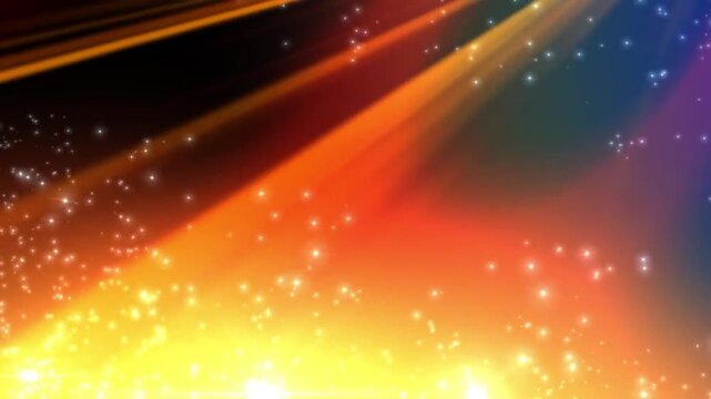 The effect of warm light rays in orange, yellow, and a touch of blue. Combined with the sparkling sparkle of glowing gold particles (glowing particles sparkles) that float beautifully,