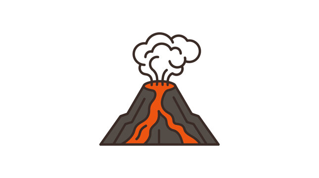 Erupting volcano icon with flowing lava and smoke.