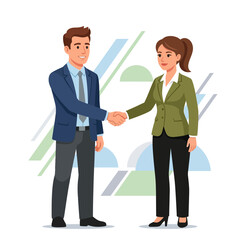 Obraz premium Business Partners Shaking Hands - Diverse Professionals in Meeting, Vector Illustration