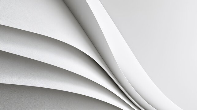 White folded curved paper layers abstract background, smooth overlapping sheet forms with soft shadow