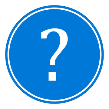 blue circular icon with thin white outer ring border, centered large white question mark symbol, isolated on transparent background