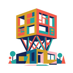 Fototapeta premium Abstract Geometric Building Facade, Modern Architecture Concept