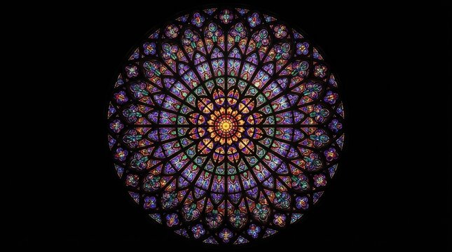 Indian mandala pattern featuring colorful stained glass rosette window design with detailed tracery ornament decorative cultural