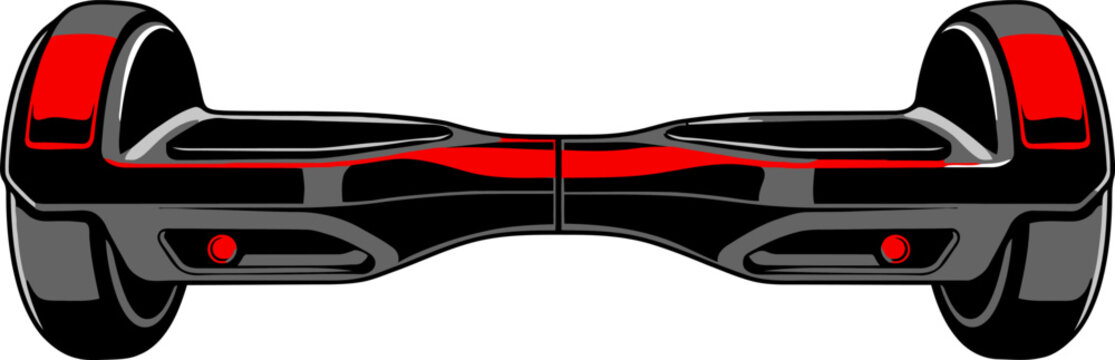 Modern hoverboard with sleek design and red accents for urban commuting and recreational use