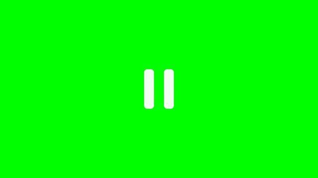 Clean flat pause icon performs a gentle, slow blinking and pulsing animation on a bright green screen background.