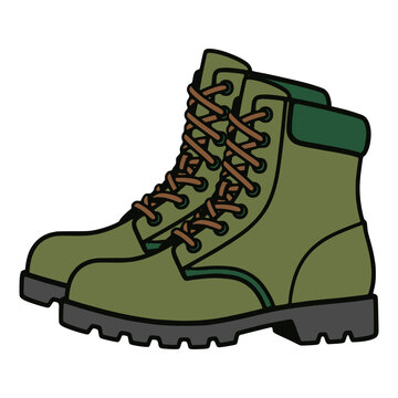 green military combat boots shoes uniform protection flat color vector illustration template design