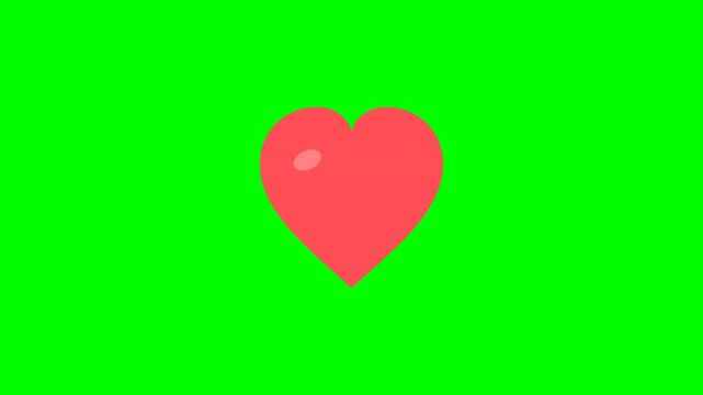 Love heart icon performs a smooth heartbeat on a bright green screen background with a controllable icon size scale variable.