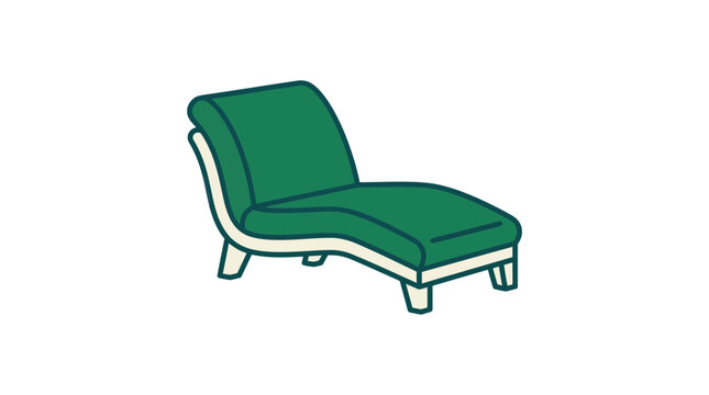 Modern green chaise longue lounge chair icon.