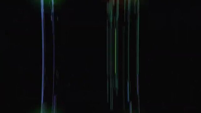 Vibrant colors&mdash;such as green, red, blue, and yellow&mdash;move vertically and horizontally against a dark background, creating a digital, cyberpunk, and futuristic aesthetic.