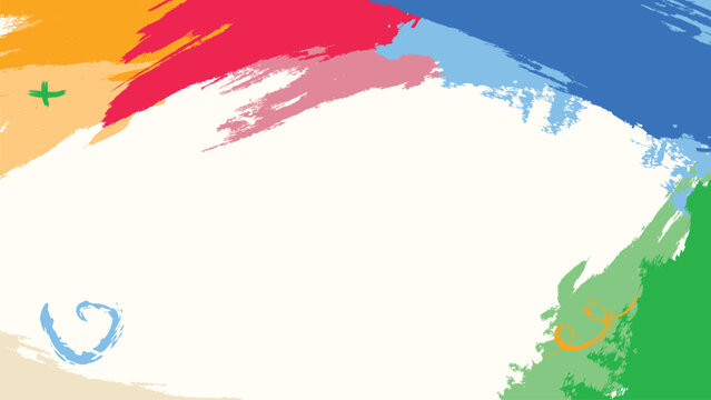 Abstract colorful paintbrush stroke frame background vector with artistic paint texture, scribbles, and copy space for creative design presentation.