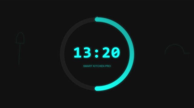 Digital circular countdown timer with neon blue glow on dark background