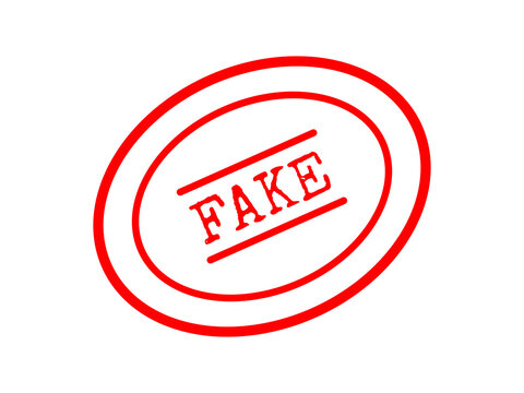 Red oval rubber stamp with the word fake printed in the center of the design isolated on transparent background