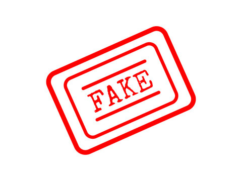 Bright red rubber stamp with the word fake written in bold capital letters isolated on transparent background