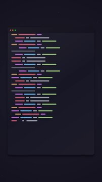 Abstract programming code lines on dark screen background.