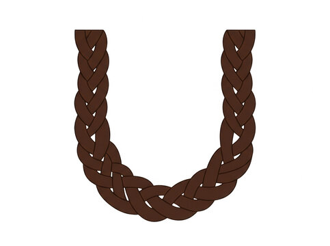 Illustrazione vettoriale di una treccia di capelli castani a forma di lettera U isolata su sfondo bianco, ideale per design grafici, elementi decorativi o progetti creativi.