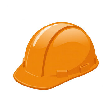 Illustrazione vettoriale di un elmetto di protezione arancione isolato su sfondo bianco, simbolo classico di sicurezza sul lavoro, edilizia, cantieri e protezione personale professionale.