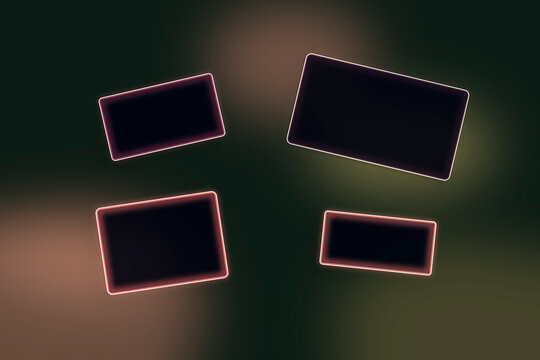 Four floating neon rectangles glow against a dark blur background, creating a futuristic, minimal mood suitable for tech branding, UI concepts, or cyber-themed design.