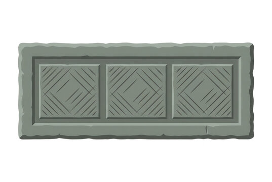 Illustrazione vettoriale di un blocco di pietra rettangolare con tre pannelli decorativi incisi, elemento architettonico in stile antico isolato su sfondo bianco per design.