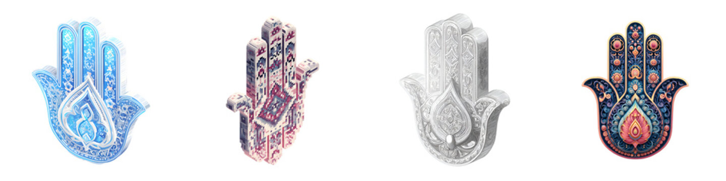 Ornate Hamsa Hand Set: Protection Symbol Illustrations