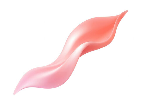 Elemento grafico tridimensionale a forma di onda rosa fluida e sinuosa, nastro di seta astratto isolato su sfondo bianco per progetti di design e cosmetica.