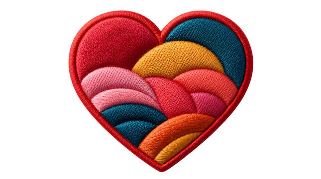 Colorful Embroidered Heart Patch Isolated on Transparent Background PNG File