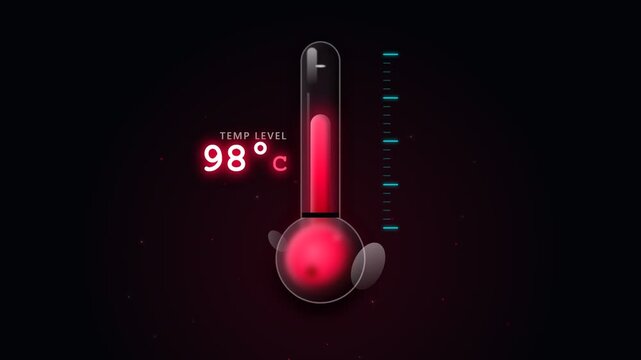 Digital Thermometer Temperature Level Animation on Dark Background