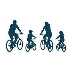 Fototapeta premium Family cycling silhouette riding bicycles together outdoor recreation