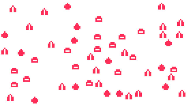 Red media control icons play pause and stop buttons scattered pattern on white background
