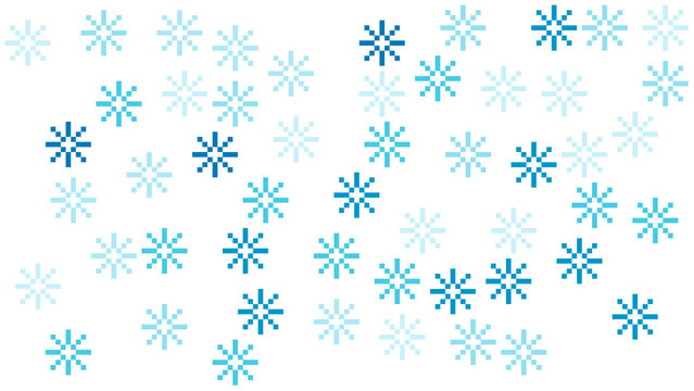 Winter background with scattering blue snowflakes on white