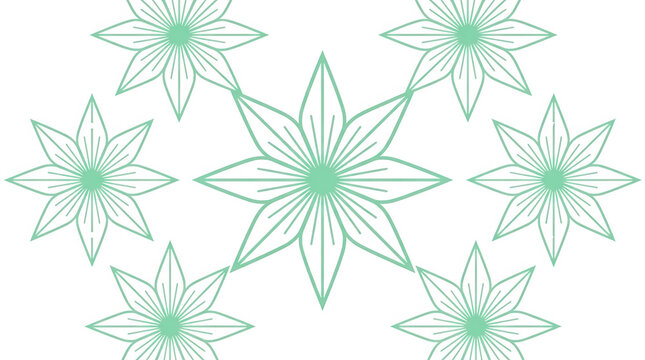 Patr&oacute;n de dise&ntilde;o floral minimalista con flores estilizadas de color verde menta sobre un fondo blanco limpio, ideal para fondos de pantalla, papel tapiz decorativo o proyectos de dise&ntilde;o gr&aacute;fico