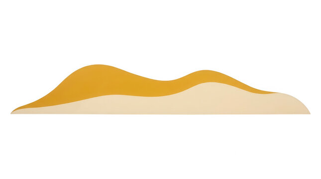 Ilustraci&oacute;n vectorial minimalista de una duna de arena estilizada con formas curvas suaves en tonos amarillo mostaza y beige crema, aislada sobre un fondo blanco puro para dise&ntilde;o gr&aacute;fico creativo.
