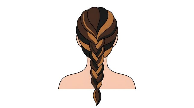 Vector Illustration of a Woman's Back with a Detailed Multi-Colored Braided Hairstyle