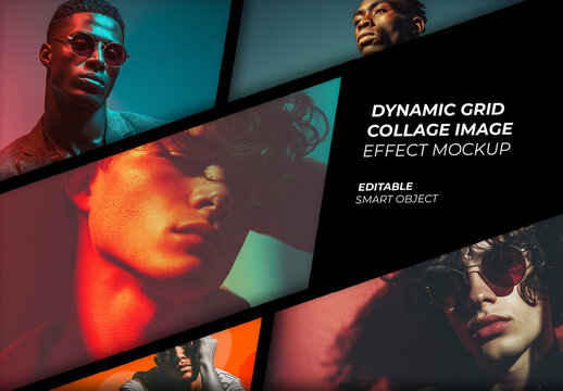 Dynamic Grid Collage Image Effect Mockup