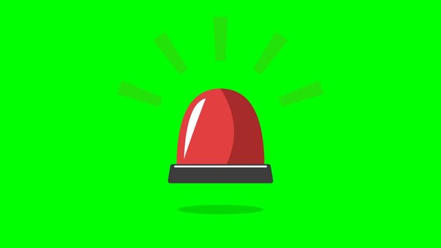 Animated emergency red siren light flashing on green screen background