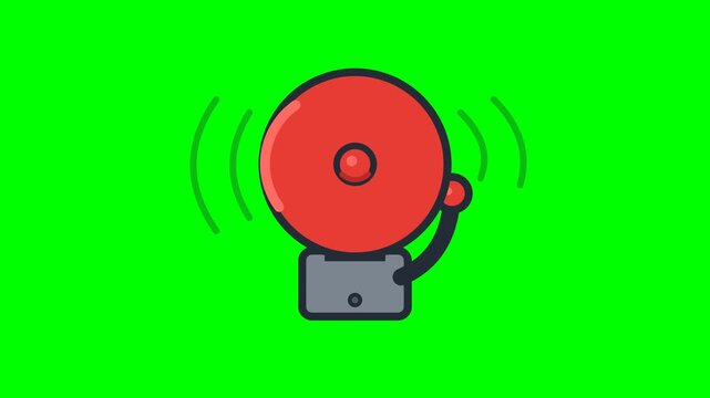 Ringing Red Alarm Bell Illustration on Green Screen for Emergency Alert and Breaking News Loop