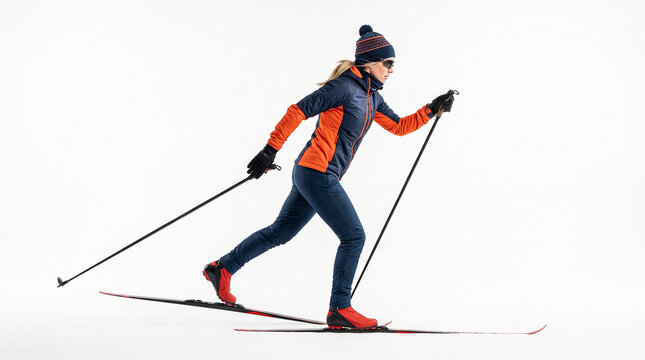 Woman Cross-Country Skiing in Studio