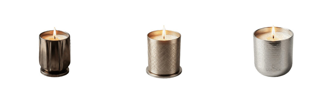 Scented Candle Set Burning Jar Candles Isolated Transparent Background Cutout PNG Clipart Graphic Element Aromatherapy Home Decor Wellness Spa Relaxation Atmosphere Interior Design Marketing Banner Gr