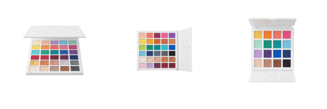 Eyeshadow Palette Set Collection Isolated Transparent Background Cutout PNG Clipart Graphic Element Colorful Cosmetics Beauty Products Makeup Artist Studio Fashion Design Branding Social Media Promo G
