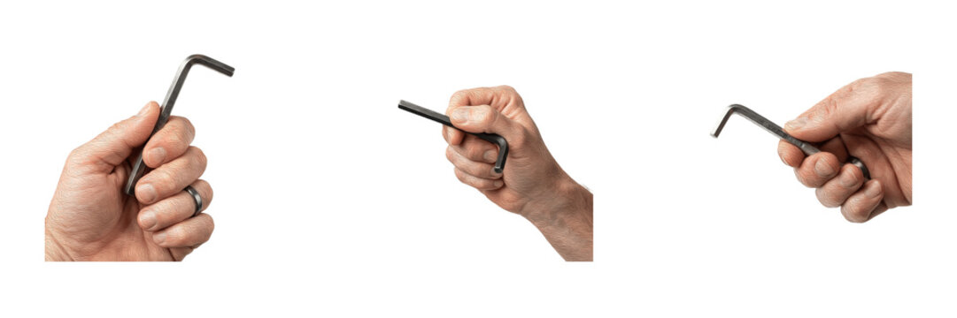 Hand Holding Allen Wrench Set Isolated on Transparent Background Cutout Hex Key Tool Furniture Assembly Repair Work Handyman Mechanics Workshop Equipment Clipart PNG Graphic Element for Construction H