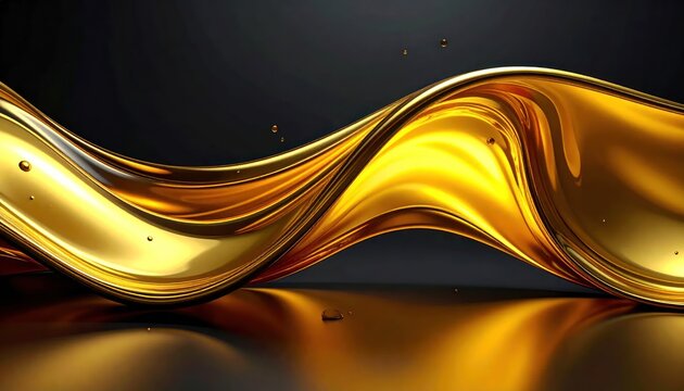 Abstract flowing liquid gold waves on dark background