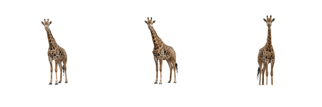 Giraffe Standing Cutout PNG Vector Set, African Wildlife Safari Animal Collection, Tall Giraffe Isolated Graphic Asset, Savanna Wildlife Clipart Pack, Zoo & Safari Animals Illustration for Stock Site 