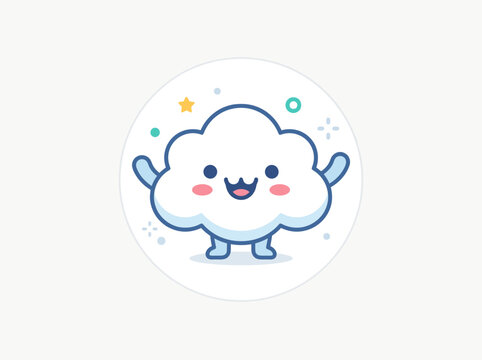 Cute cartoon cloud character smiling, isolated on transparent background