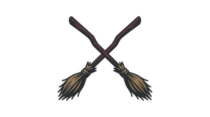 Fototapeta premium Crossed Witches Brooms Vector Illustration for Halloween Design halloween