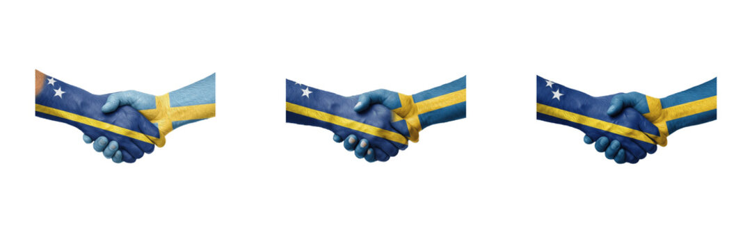 Curacao and Sweden Flag Handshake Vector Set, Bilateral Diplomatic Agreement PNG, International Partnership & Business Partnership Cutout, Political Alliance & Trade Deal Graphic Isolated Asset for St
