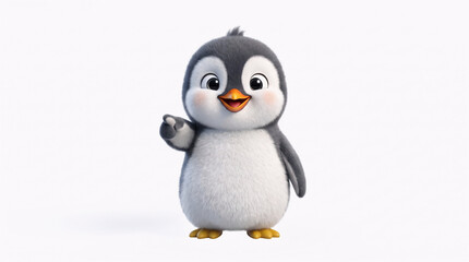 Obraz premium Cute baby penguin pointing finger