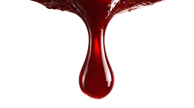 Single red liquid drop isolated on transparent background png file