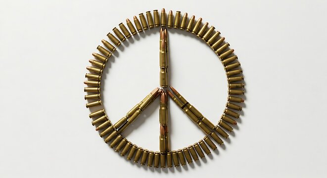 Bullet Casing Peace Sign Wall Art Made From Ammunition on White Background